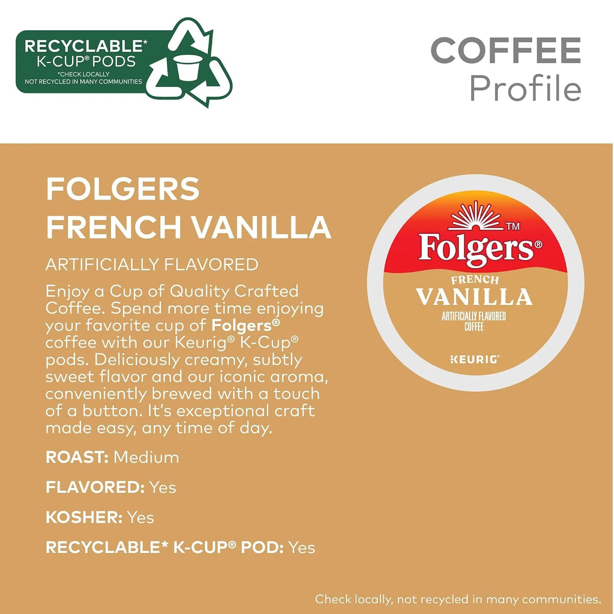 Folgers Vanilla Biscotti Flavored Coffee, 96 Keurig K-Cup Pods