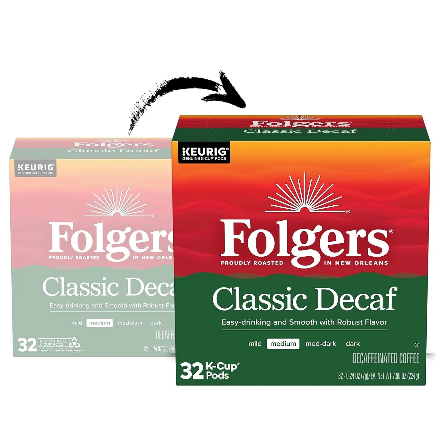 Folgers Classic Decaf Coffee, Medium Roast, Keurig K-Cup Pods, 128 Count