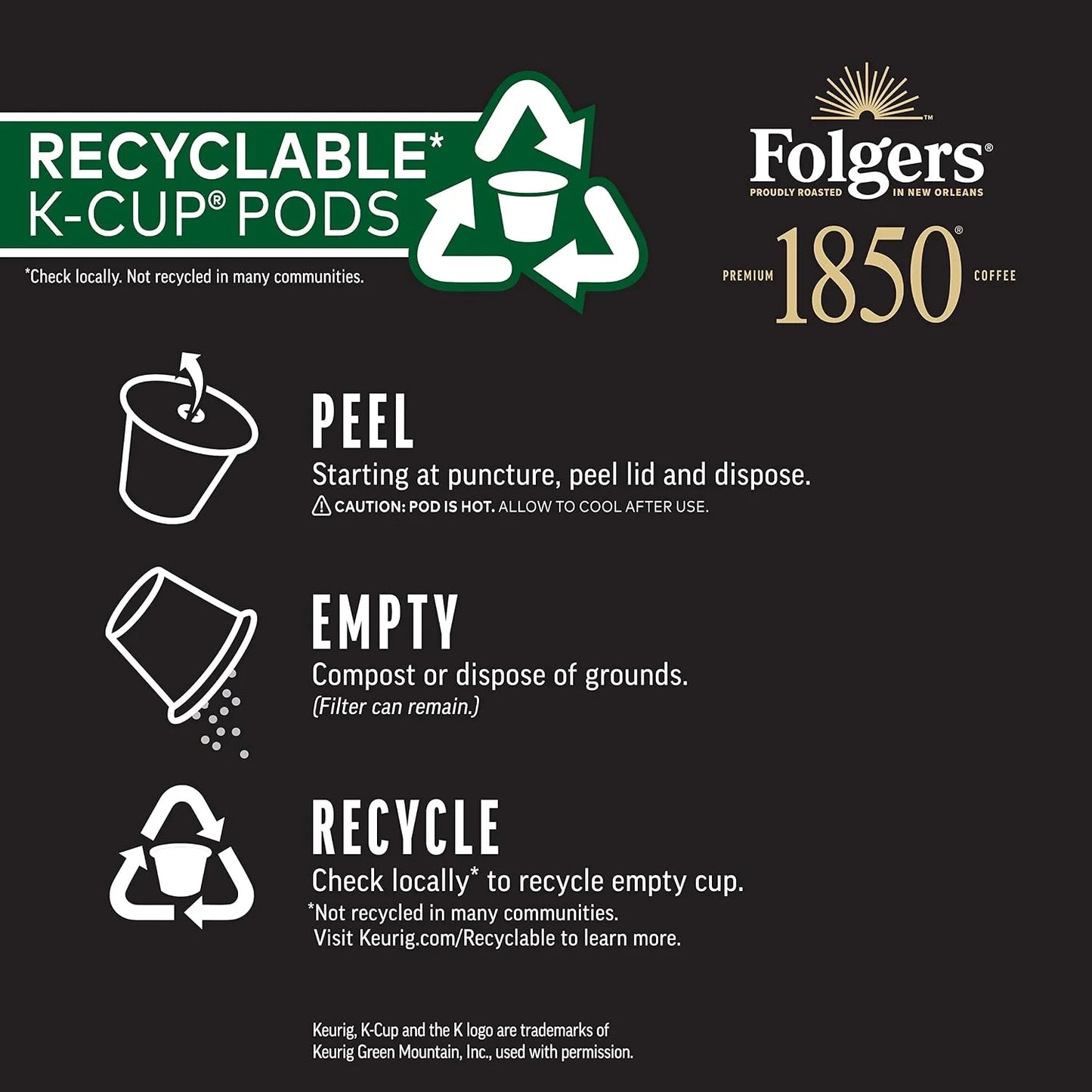 Folgers 1850 Expedition Blend Coffee, Keurig K-Cup Pods, 10 Count
