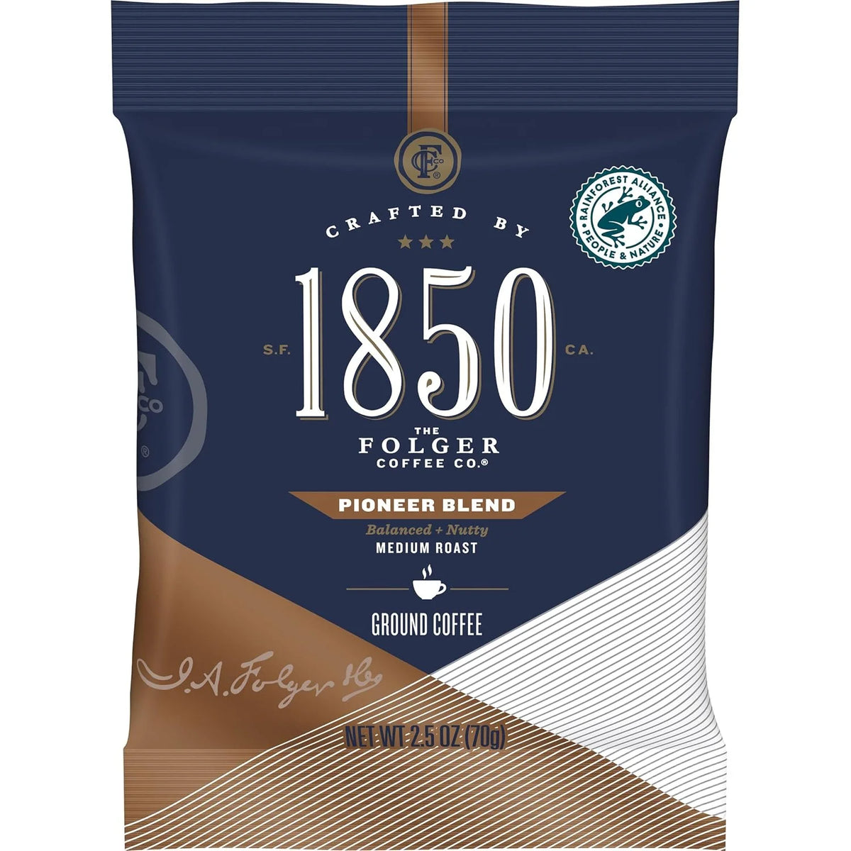 Folgers 1850 Pioneer Blend Medium Roast Ground Coffee, Fraction Pack, 2.5 Ounce (Pack of 24)