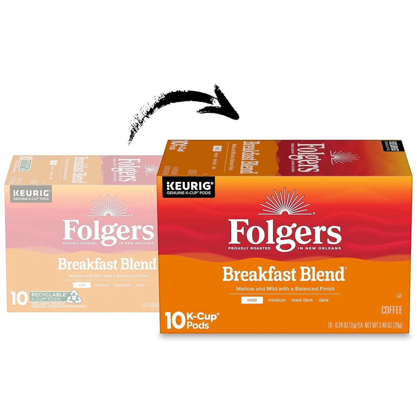 Folgers Breakfast Blend Coffee, Mild Roast, Keurig K-Cup Pods, 10 Count