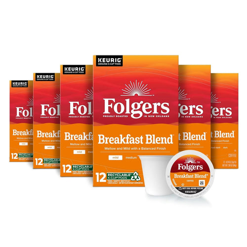 Folgers Breakfast Blend Coffee, Mild Roast, Keurig K-Cup Pods, 72 Count